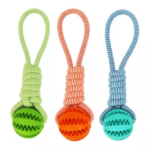 Pawora Durable Rubber Ball Chew Toy with Cotton Rope